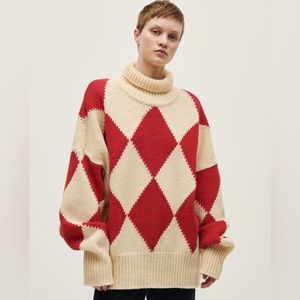 NEW Babaa No. 17 sweater jumper in Dusk red/white diamonds - organic wool - OS